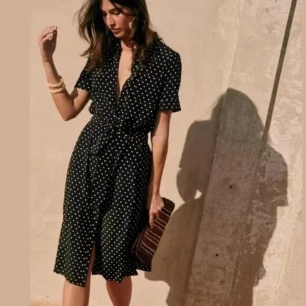 Sezane Adele Polka Dot Black Dress Size 34